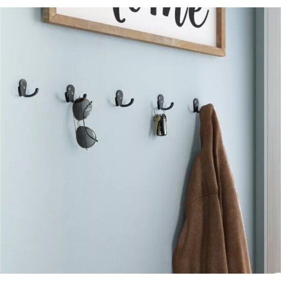 5Pk Franklin Brass Double Prong Towel Hook Flat Black Robe Towel Holder Lot of 5 - Picture 2 of 3